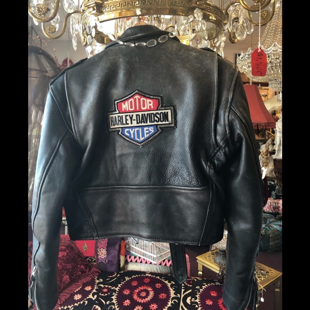 heavy Motorcycle Leather Jacket w/ Harley Davidson